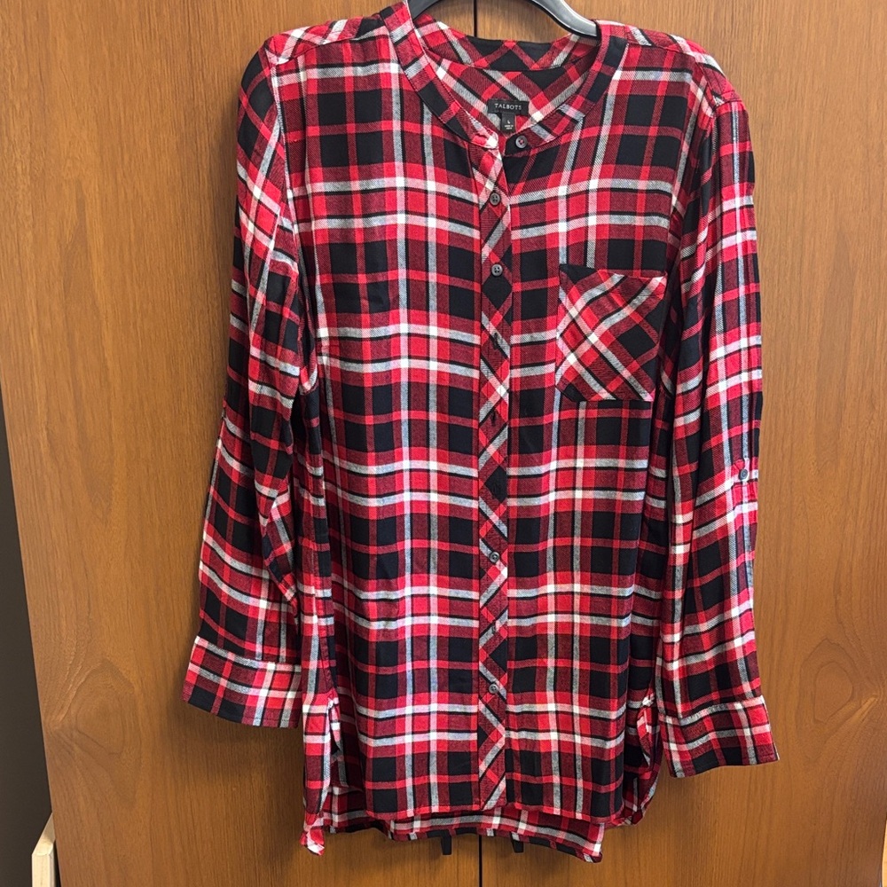 Talbots Red and Black Plaid Shirt